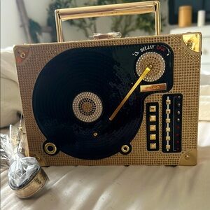 Gold and Black DJ turntable purse with shoulder strap